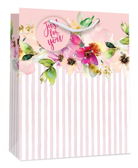 Gift Bag (Large): Floral Pink Stripes