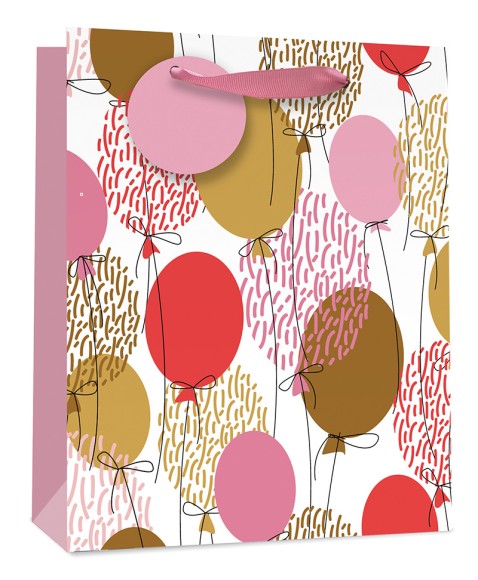 Gift Bag (Large): Gold Pink Balloons