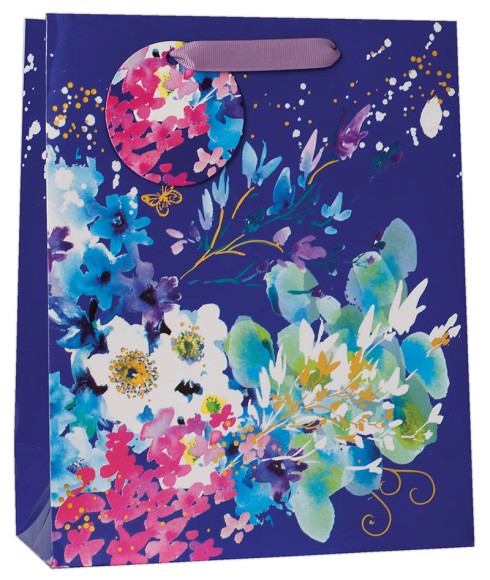 Gift Bag (Large): Flowers On Navy