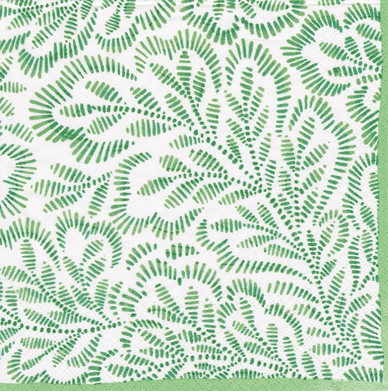 Napkin (Cocktail): Print Leaves Green