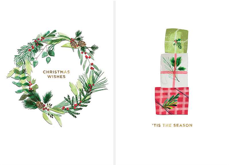 Hallmark Box of 10 Christmas Cards:  Wreath & Presents