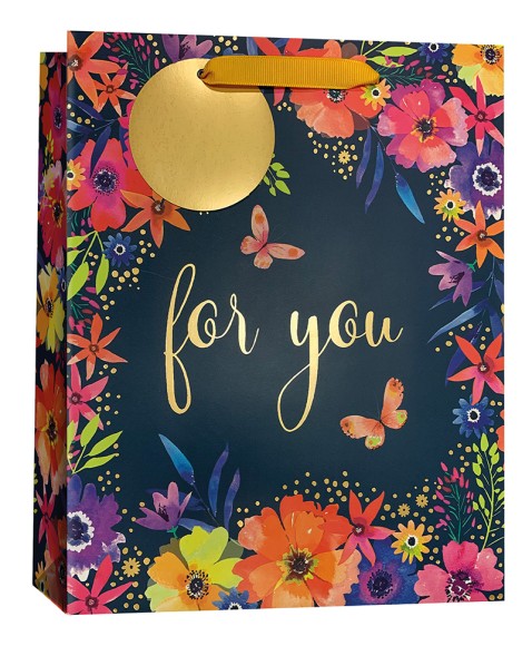 Gift Bag (Large): Flowers On Navy