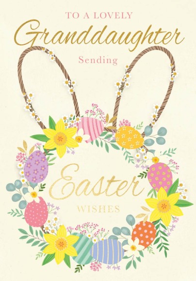 Easter Card: Bunny Ear Wreath Granddaughter