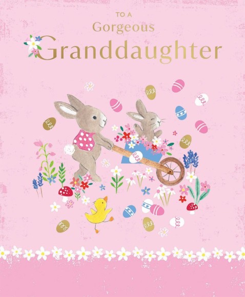 Easter Card: Granddaughter Bunny Wheelbarrow Ride
