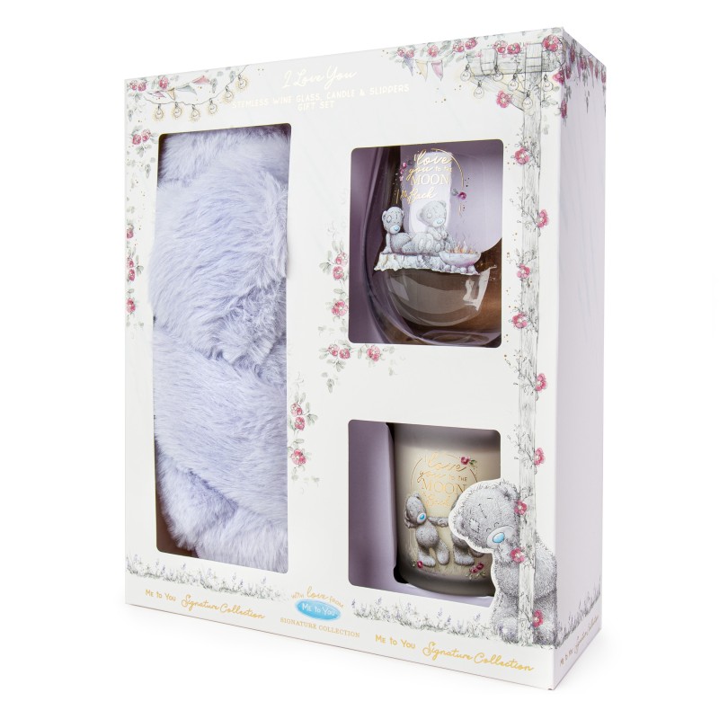 Me To You Signature: Moon & Back Slippers, Candle & Wine Glass Set