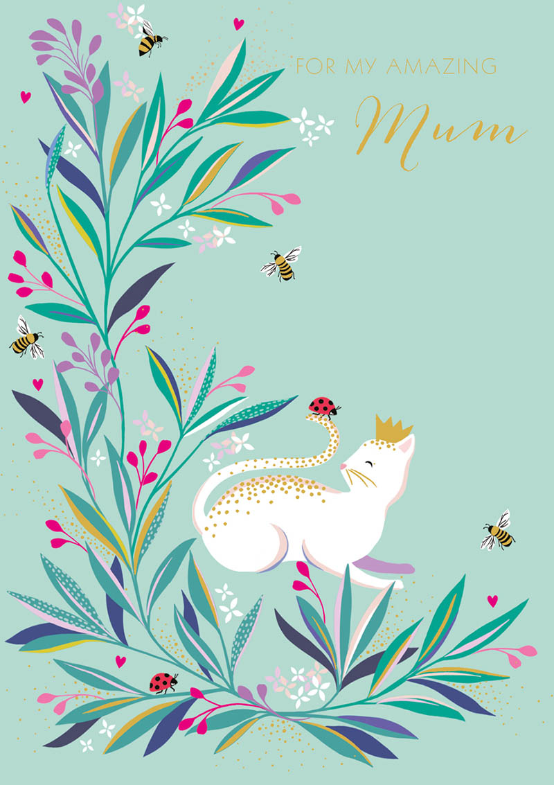 Mothers Day Card: White Cat
