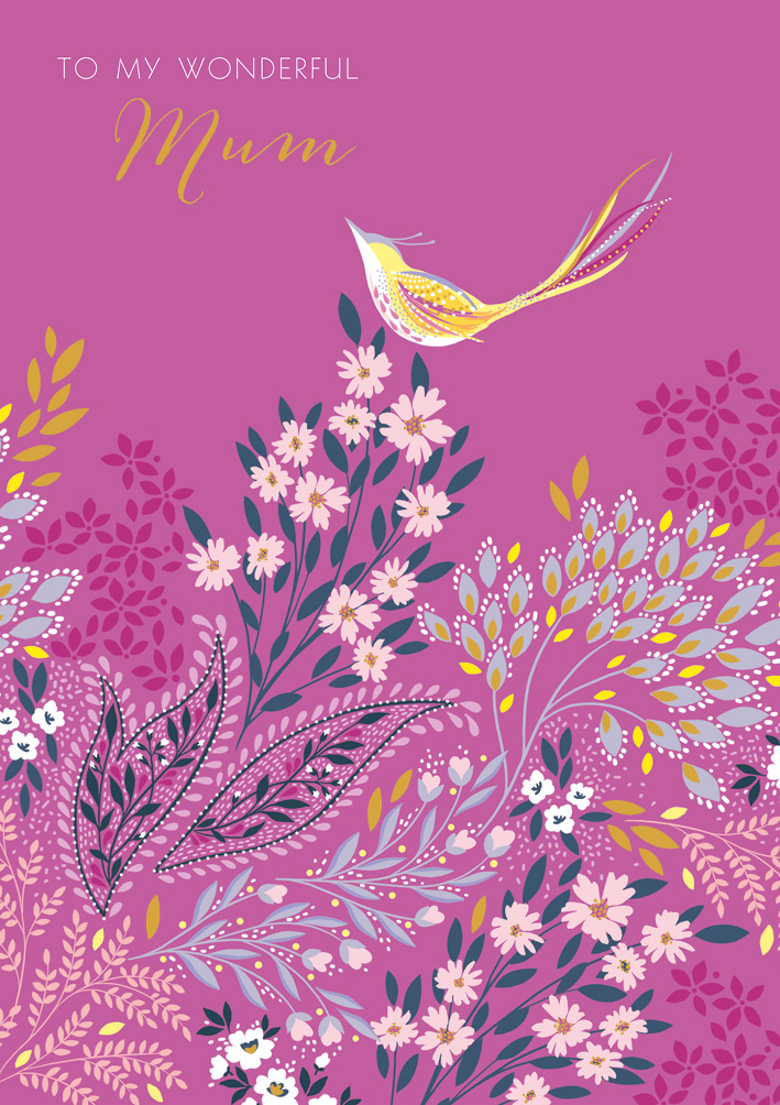 Mothers Day Card: Wonderful Pink Floral Bird