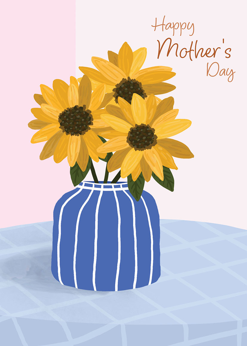 Mothers Day Card: Sunflowers In Vase