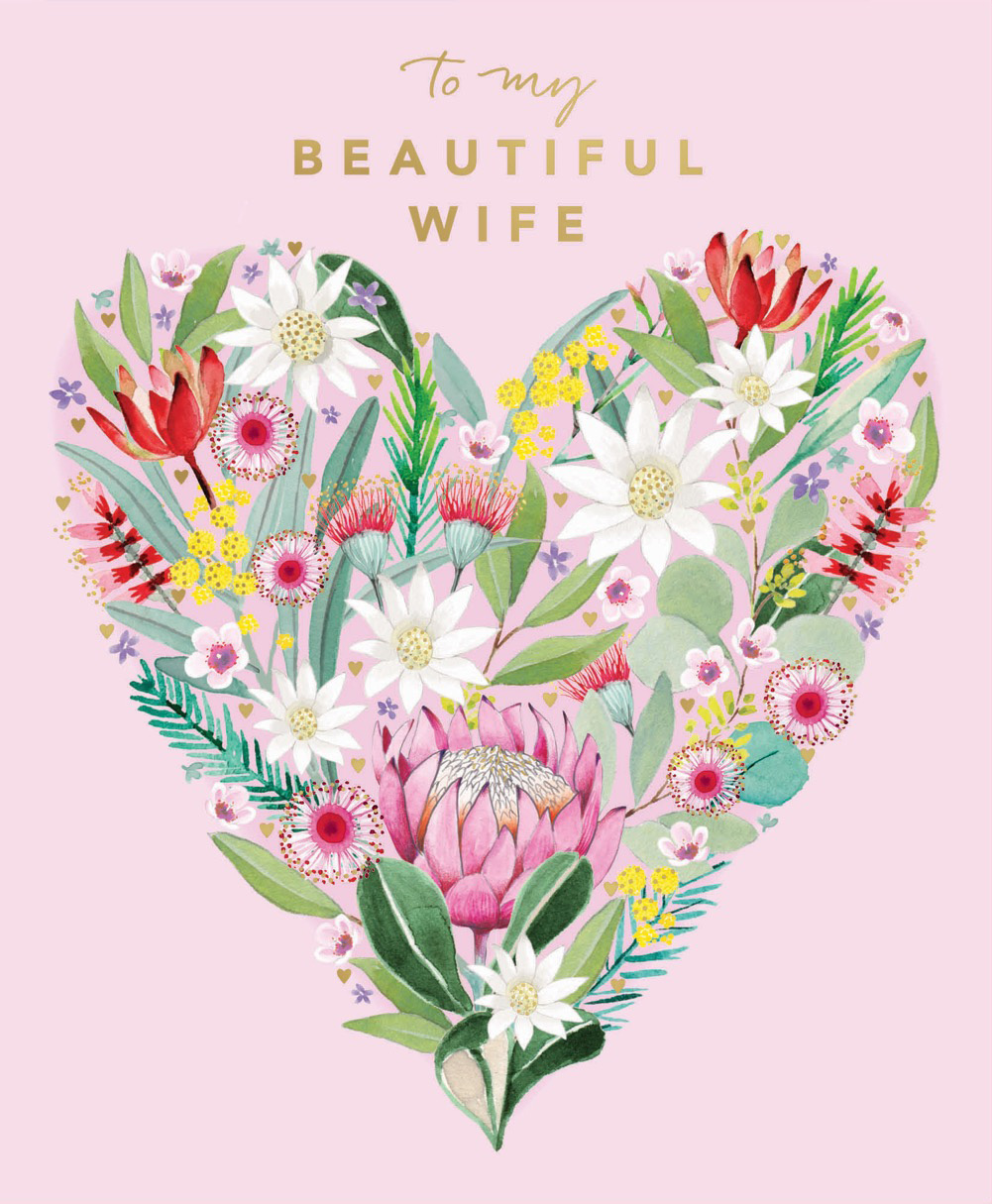 Mothers Day Card: Flower Heart Wife