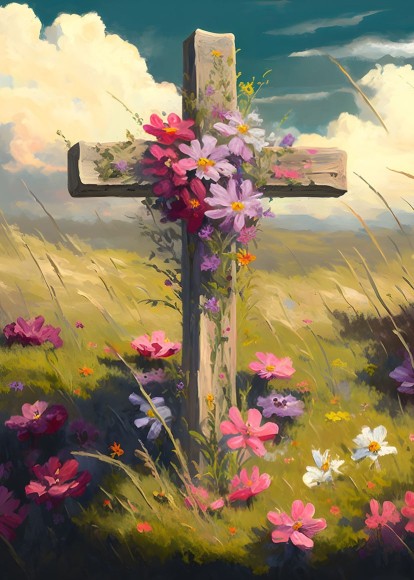 Easter Card: Cross and Flowers