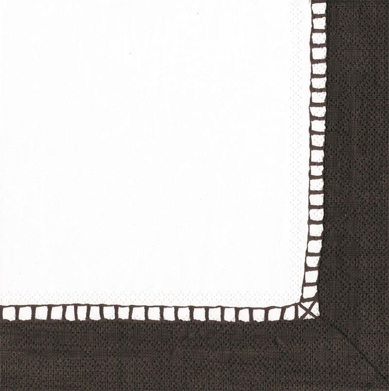 Napkin (Cocktail): Linen Border Black