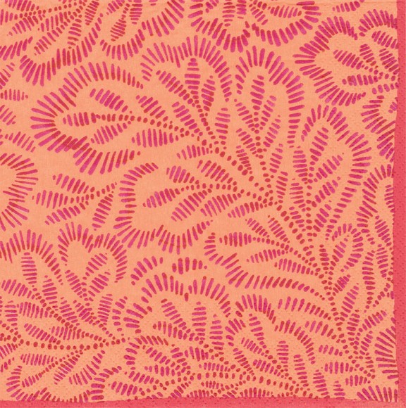 Napkin (Cocktail): Print Leaves Fuchsia