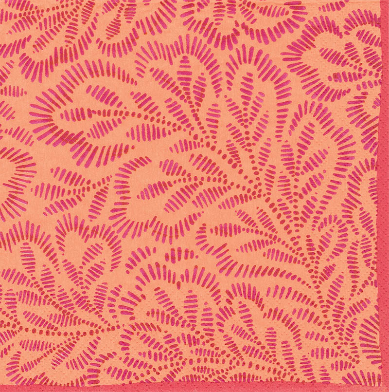 Napkin (Lunch): Print Leaves Fuchsia