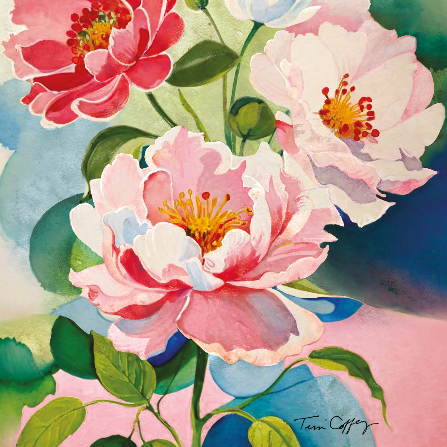 Napkin (Cocktail): Peony Bouquet