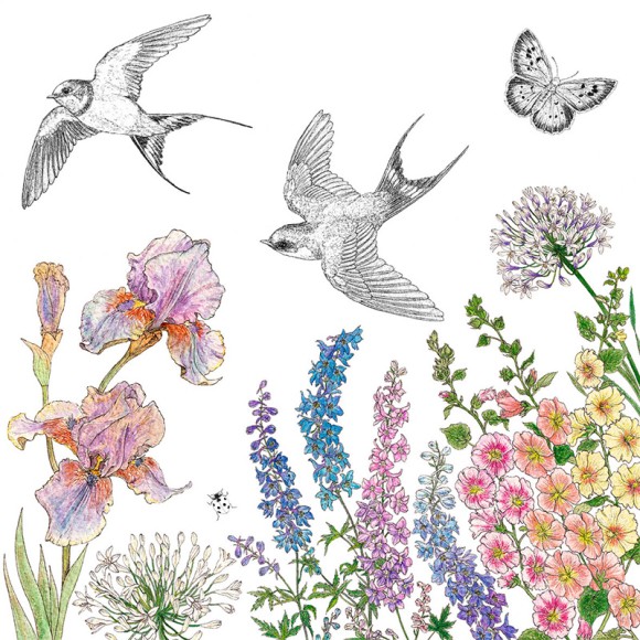 Napkin (Lunch): Swallows & Flowers