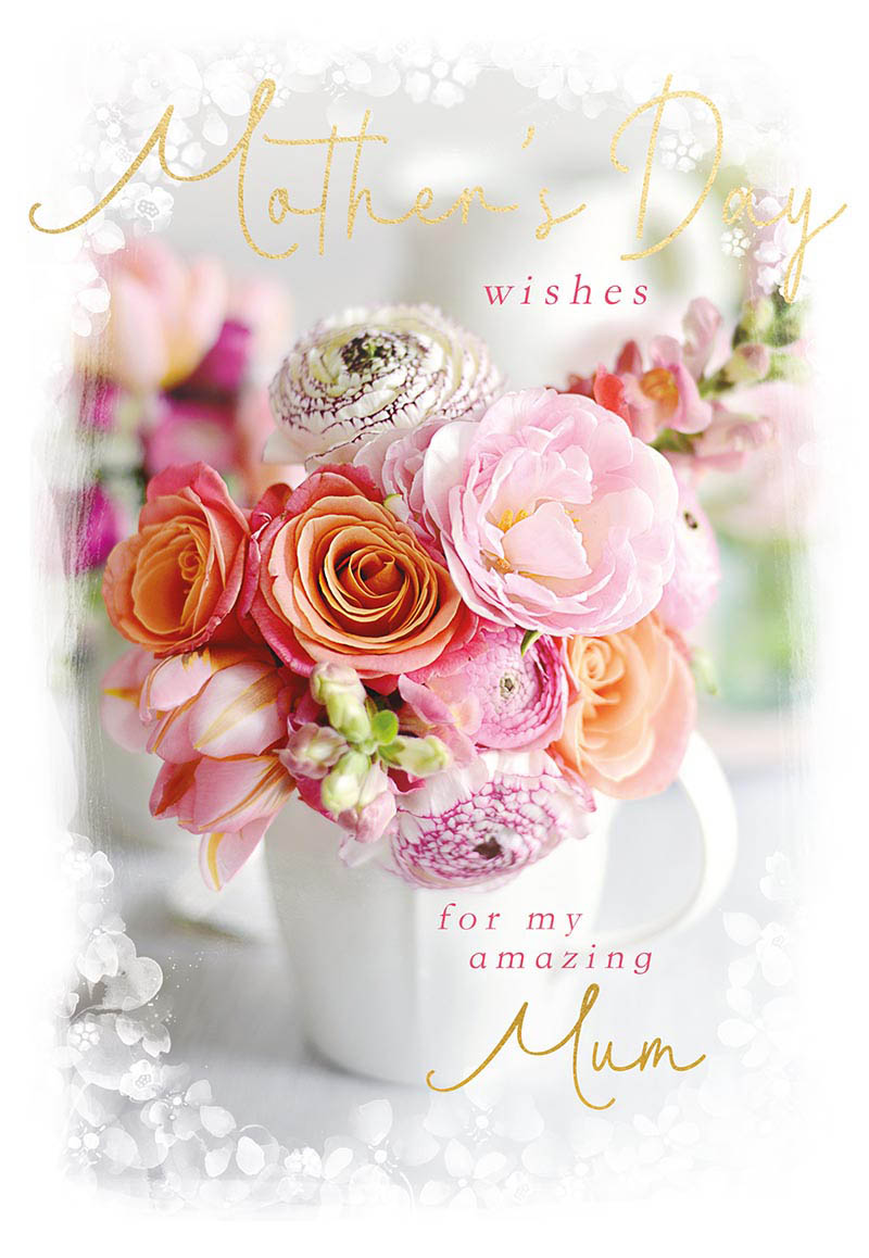 Mothers Day Card: Floral Vase Amazing Mum