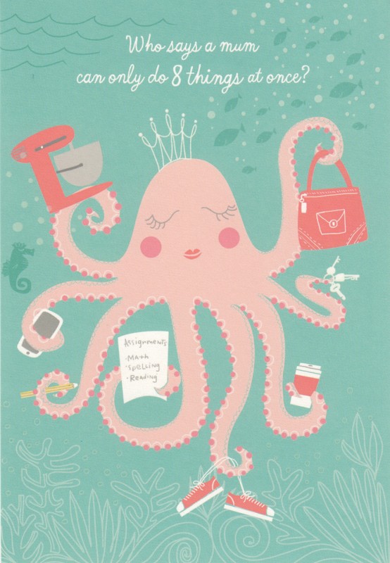 Mothers Day Card: Humour Pink Octopus