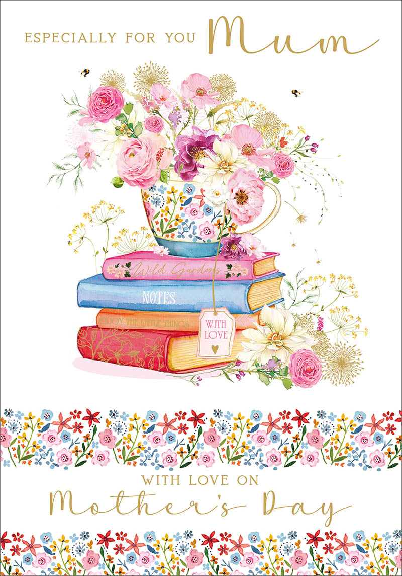 Mothers Day Card: Books & Teacup