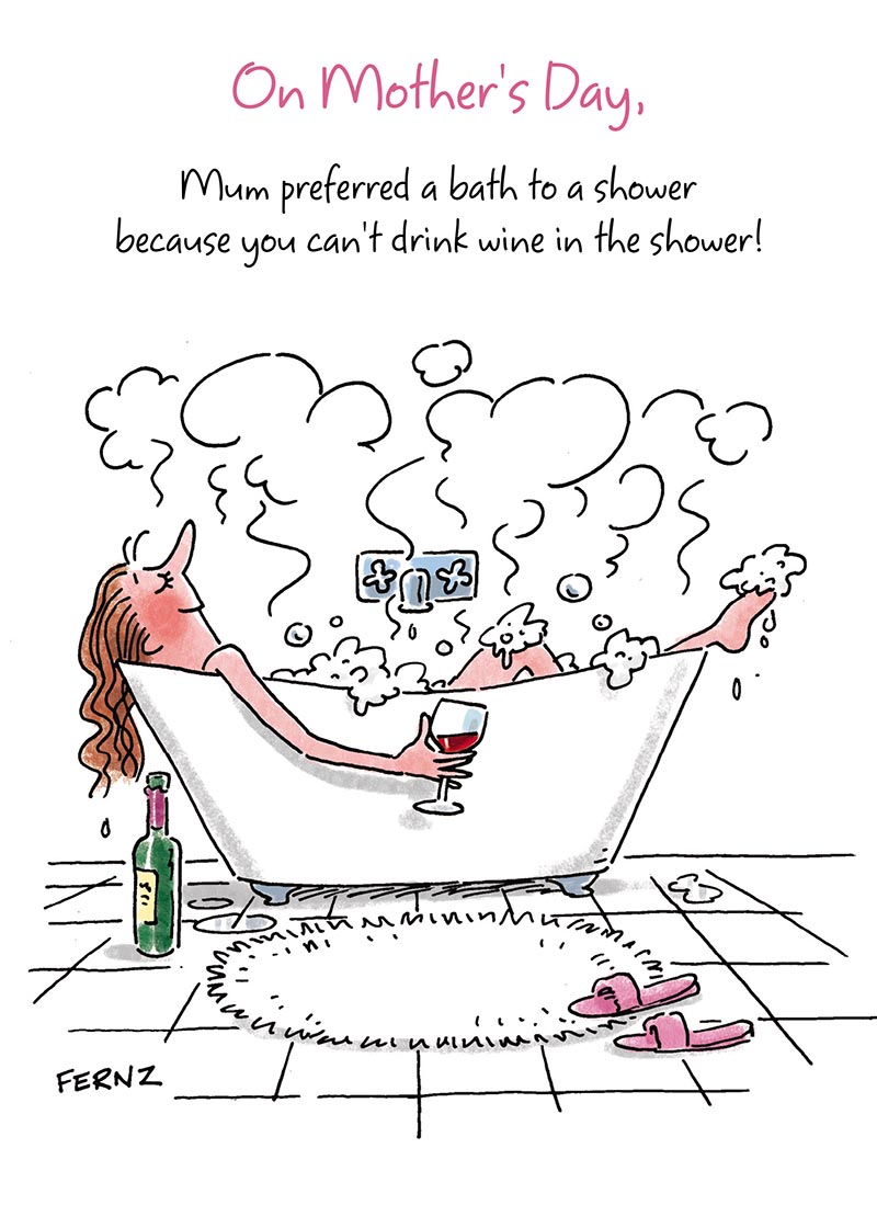 Mothers Day Card: Wine In The Shower