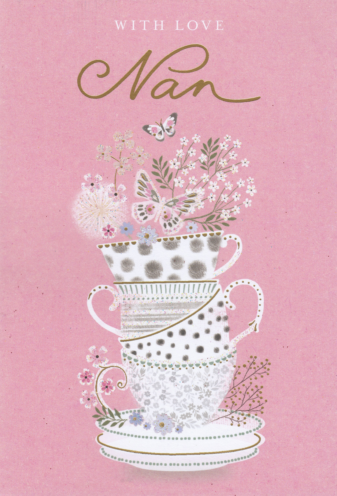 Mothers Day Card: Nan Teacups Pink
