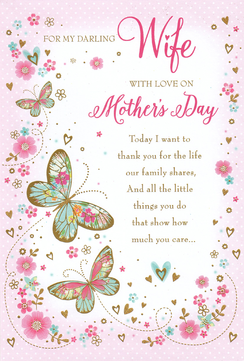Mothers Day Card: Xl Wife Darling Butterflies