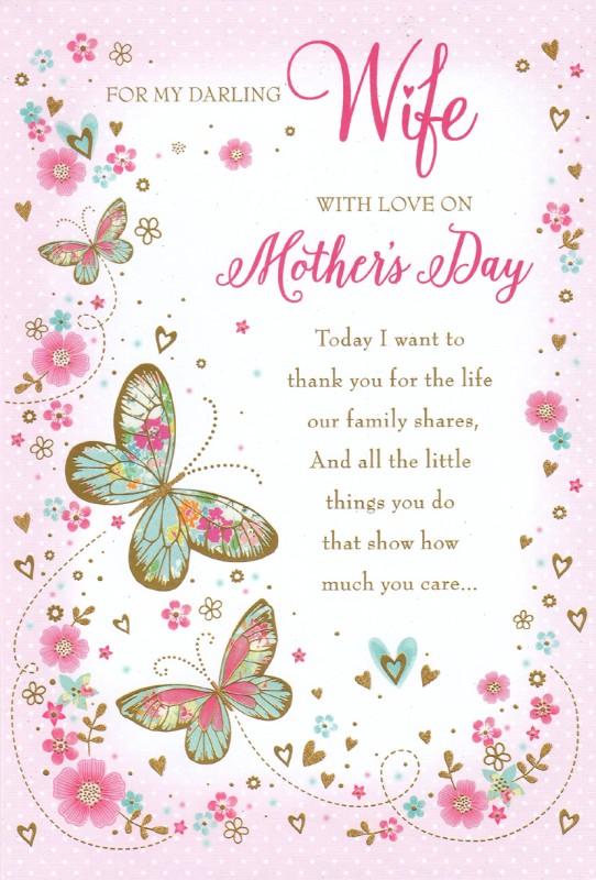 Mothers Day Card: Xl Wife Darling Butterflies