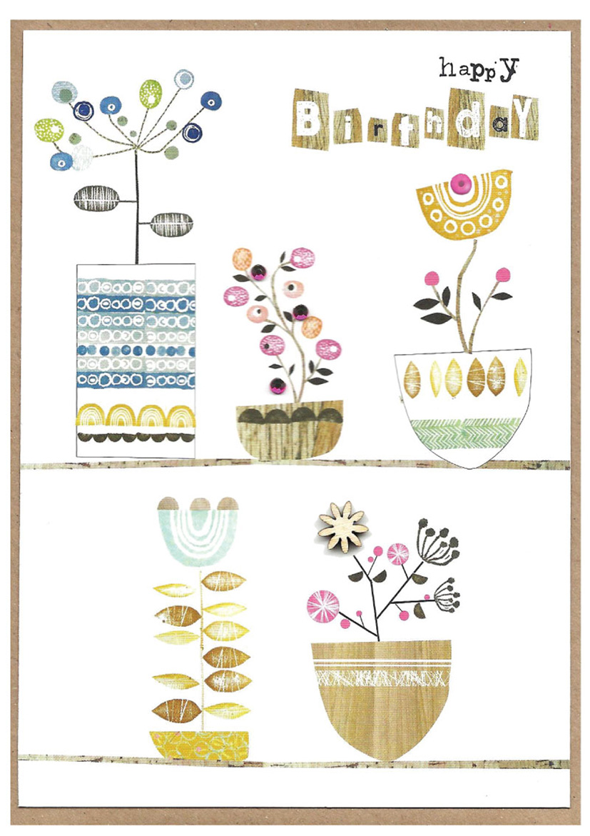 Woodblock: Pot Flowers