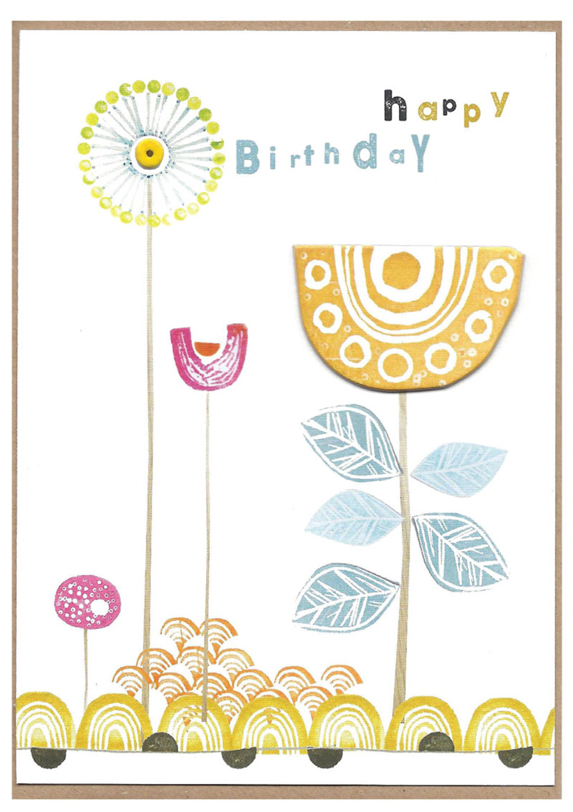 Woodblock: Hppy Birthday Flower