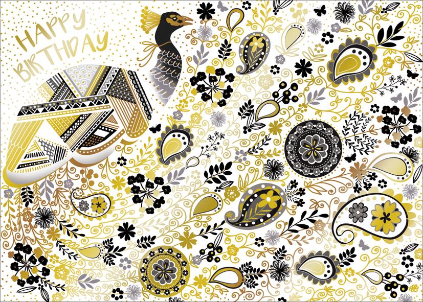 Black White: Birthday Peacock