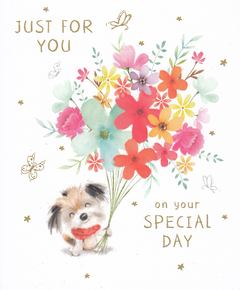 Peanut: Birthday Puppy W Flowers