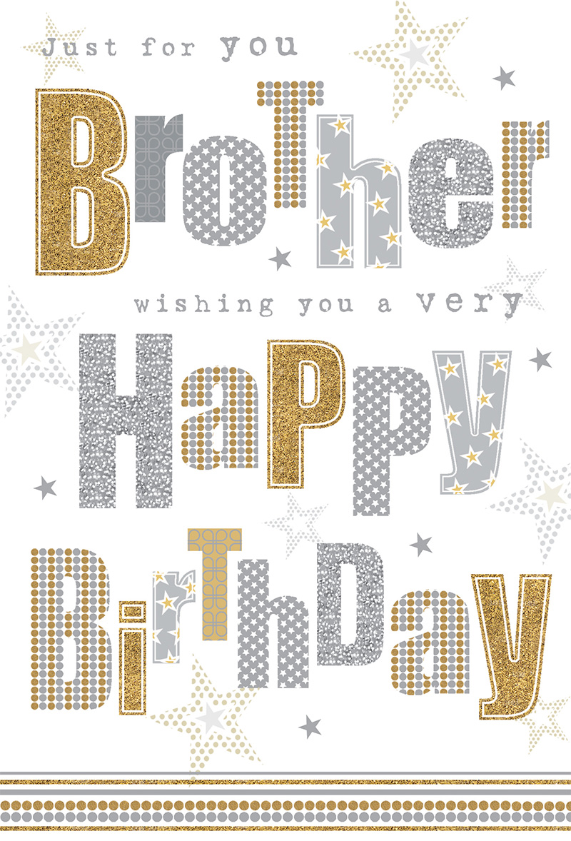 Quiney: Brother Birthday Text Gld Silv