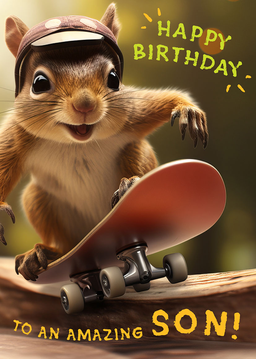 Bday Son Skateboard Squirrel