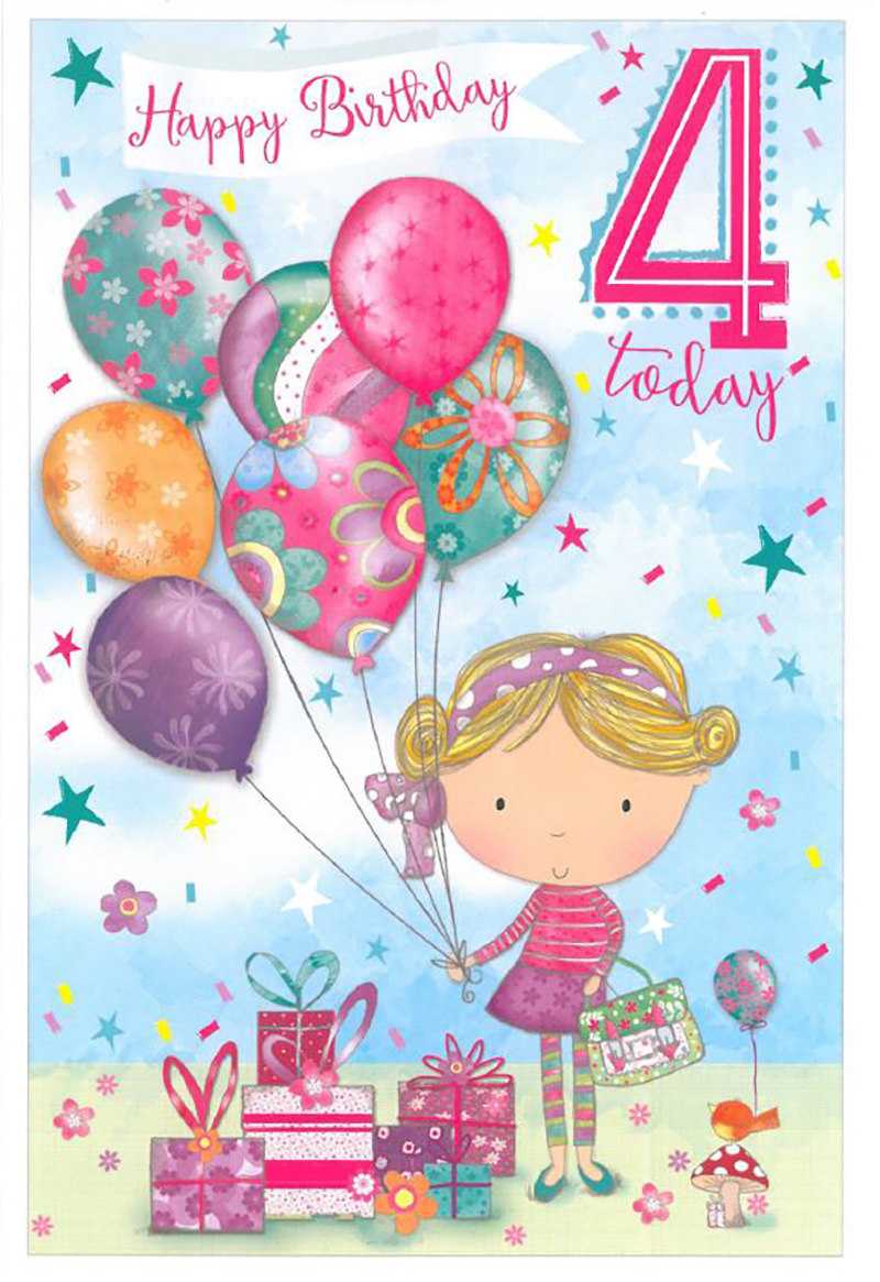 Birthday Age 4 Ballons Girl