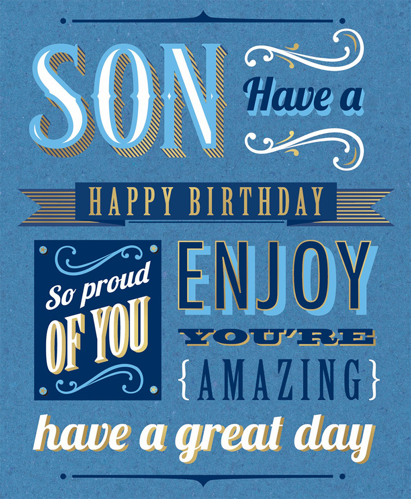 Son Birthday Blue Kraft Typo