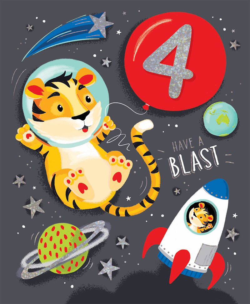 Age 4 Boy Birthday Tiger Space
