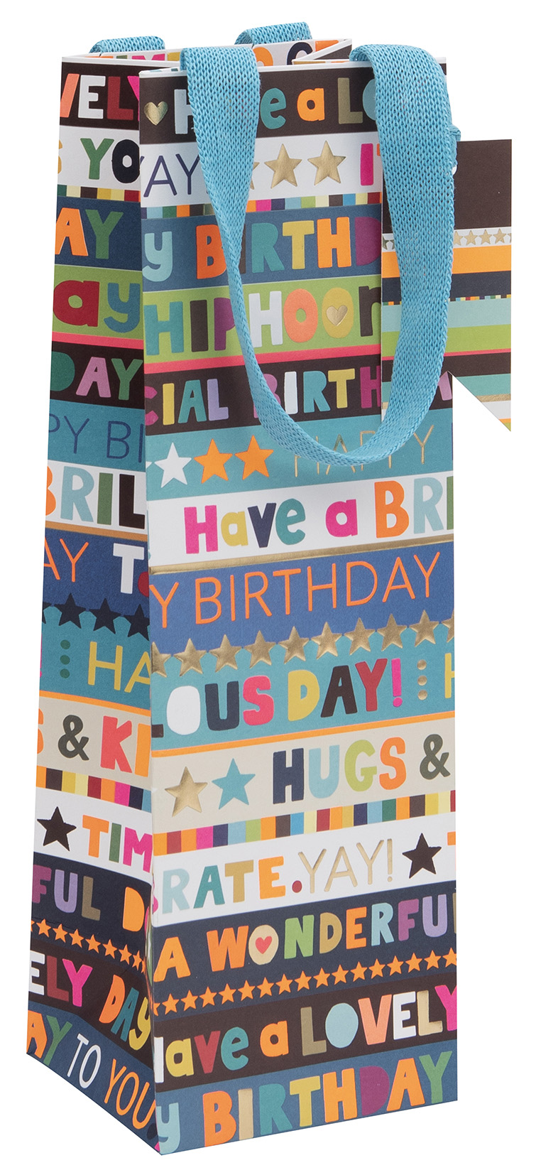 Gift Bag (Bottle): Paper Salad Birthday Stripe Blue