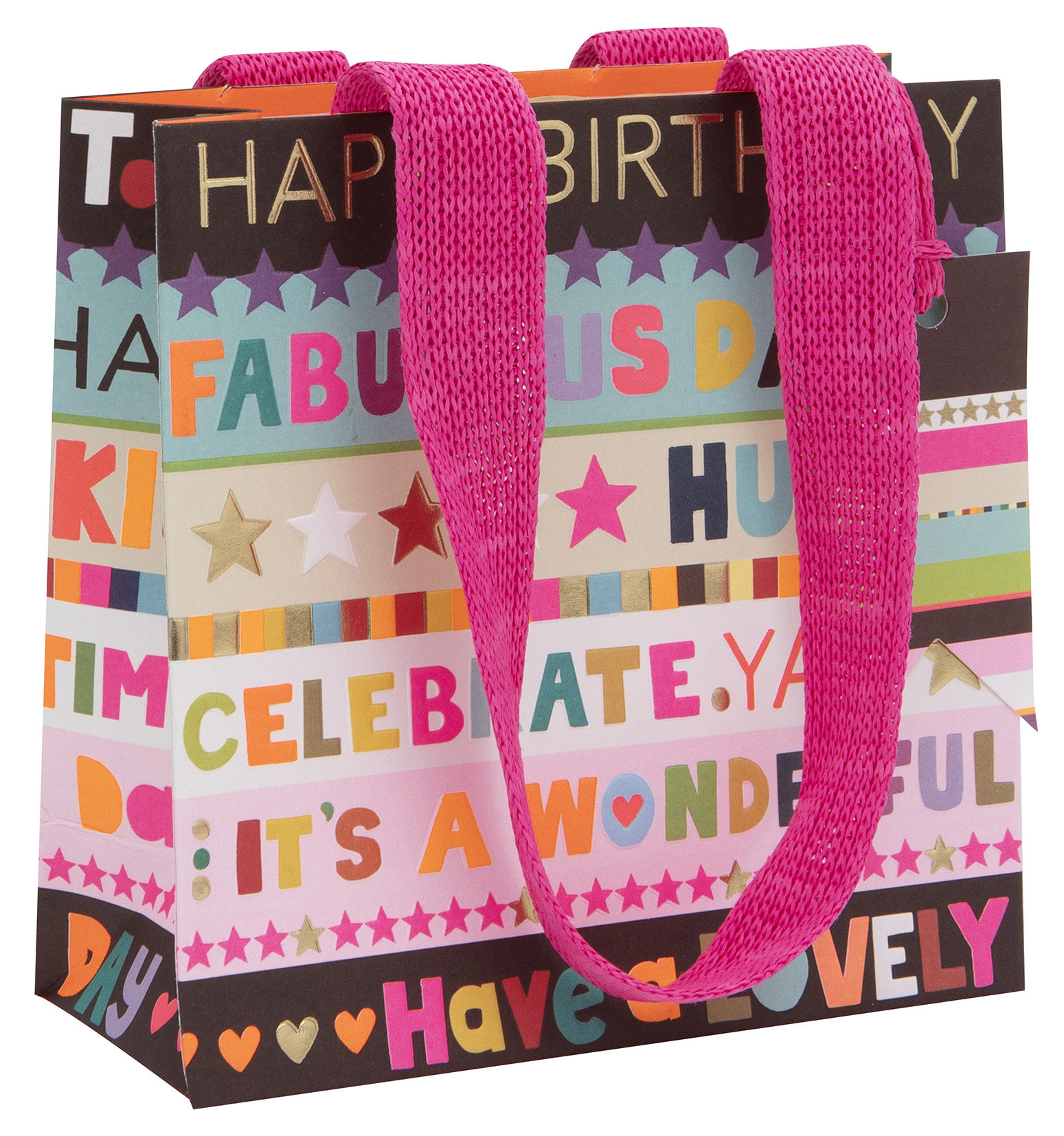 Gift Bag (Small): Paper Salad Birthday Stripe Pink