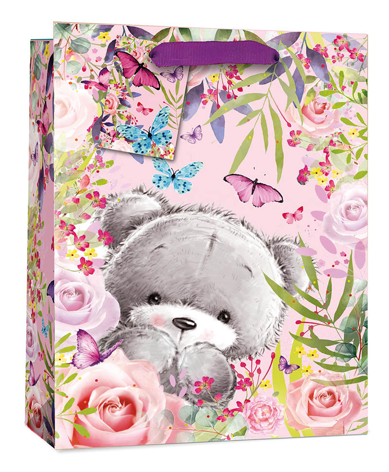 Gift Bag (Medium): Teddy With Flowe