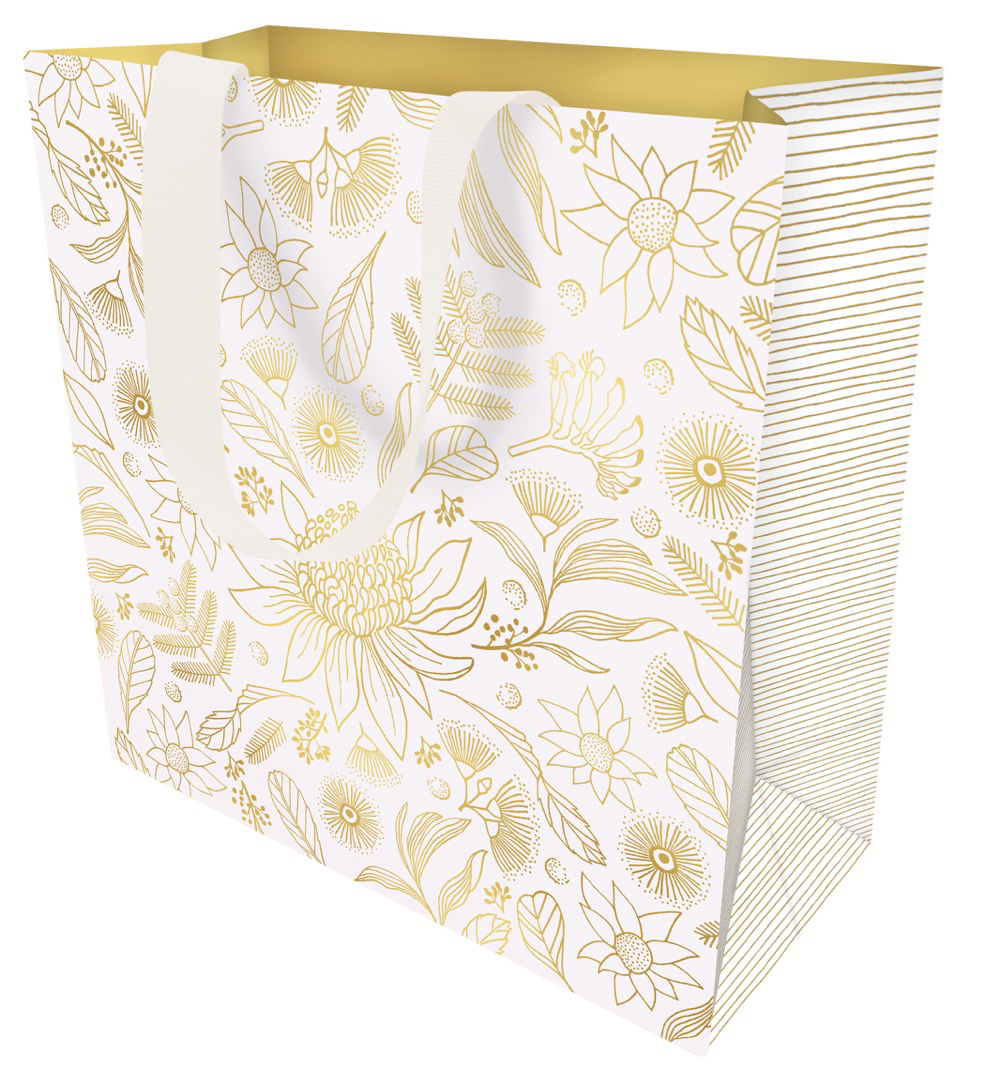 Gift Bag (Medium): Botanic Gold On White