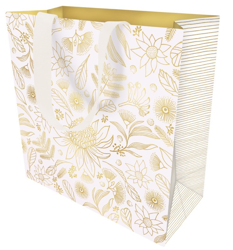 Gift Bag (Medium): Botanic Gold On White