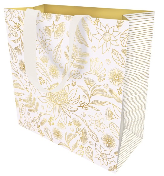 Gift Bag (Large): Botanic Gold On White