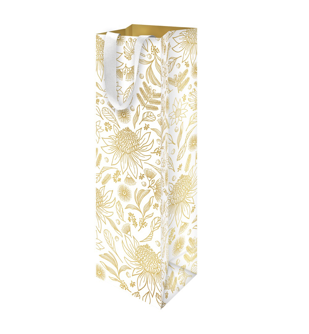 Gift Bag (Bottle): Botanic Gold On White