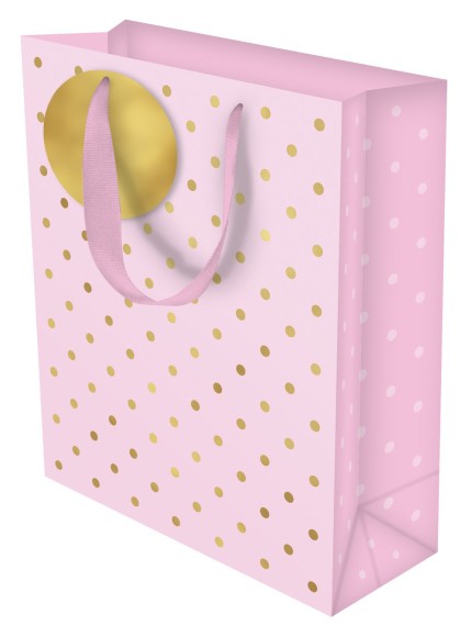 Gift Bag (Large): Gold Dots On Pnk