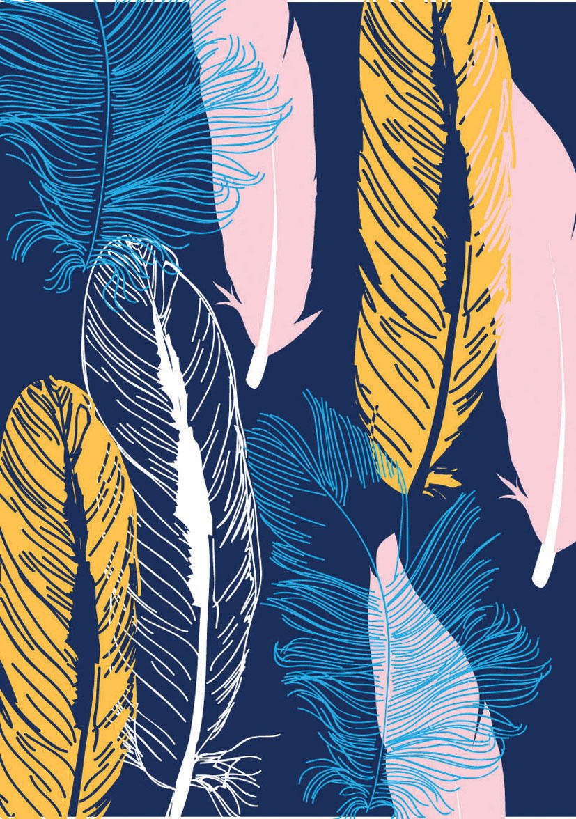 Mini: Graphic Feathers Blue Bg
