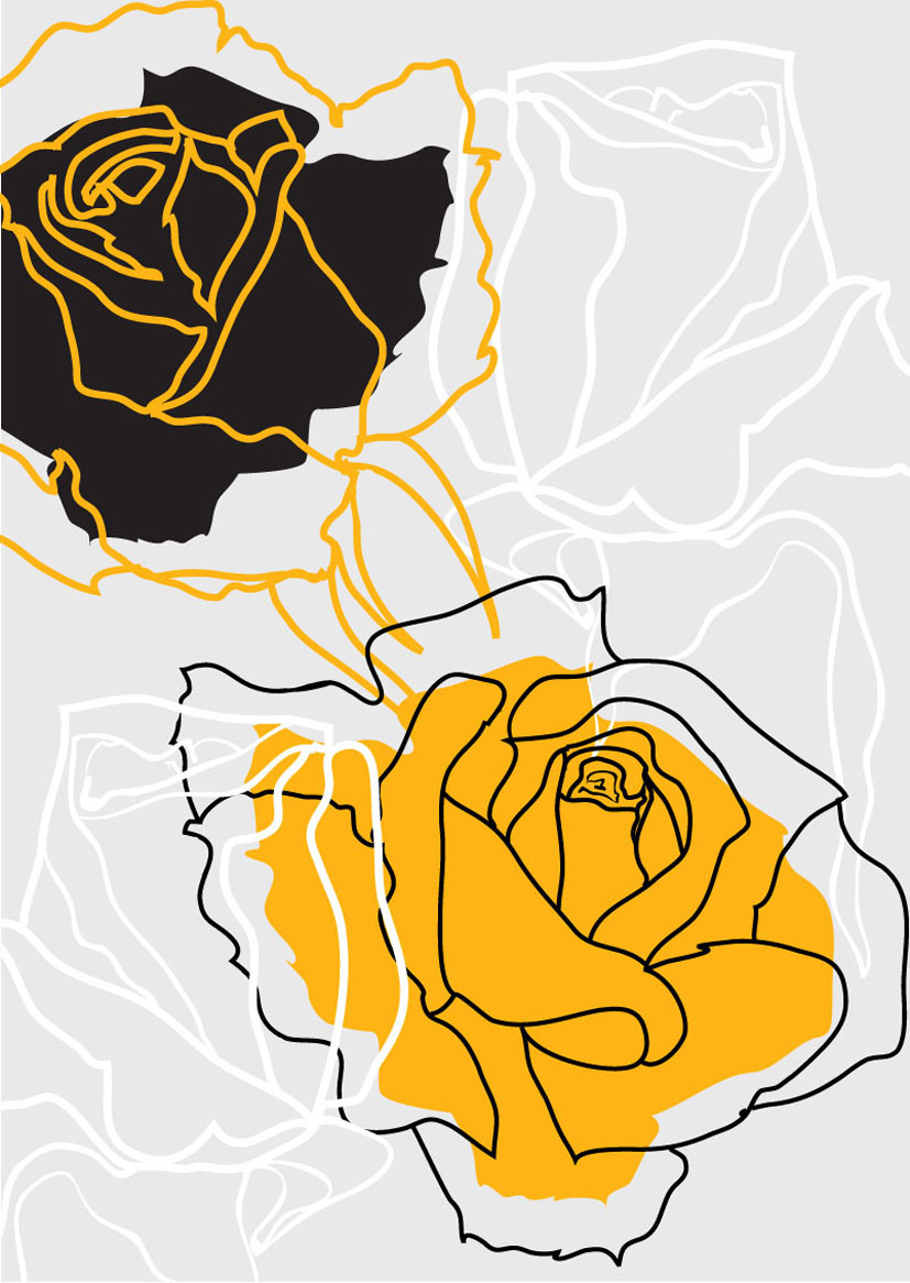 Mini: Outline Roses Blk Ylw