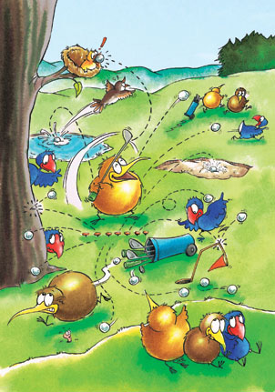Kiwi Kartoons: Teeing-Off Kiwi