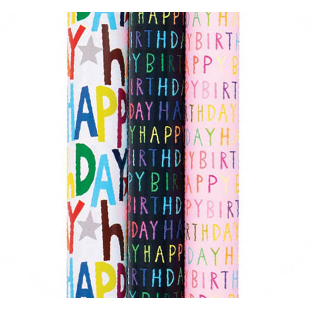 Roll Wrap (4M): Paper Salad Happy Birthday 3 Assorted Designs