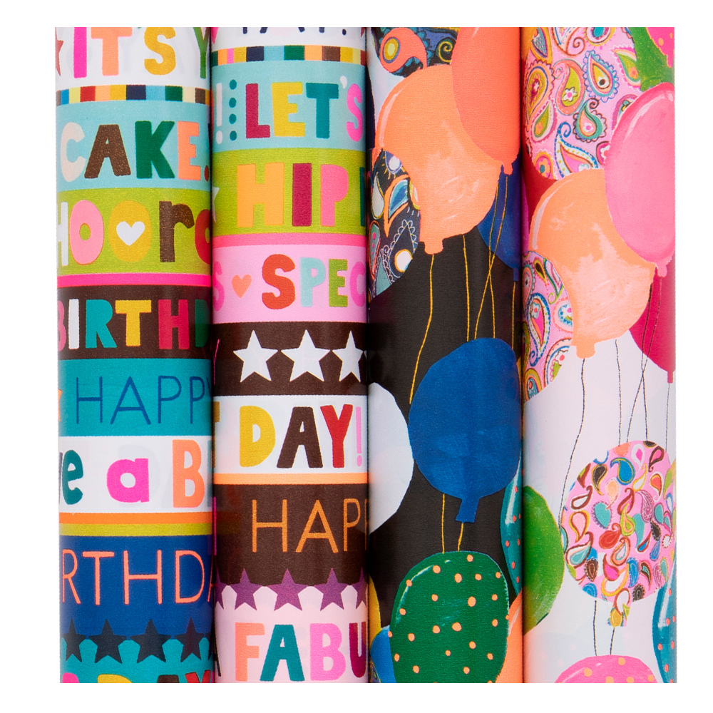 Roll Wrap (4M): Paper Salad Brights 4 Assorted Designs