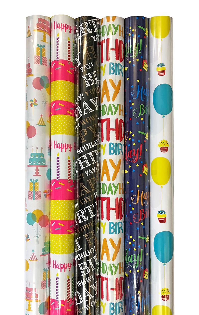 Roll Wrap (2M): Birthday 6 Assorted Designs