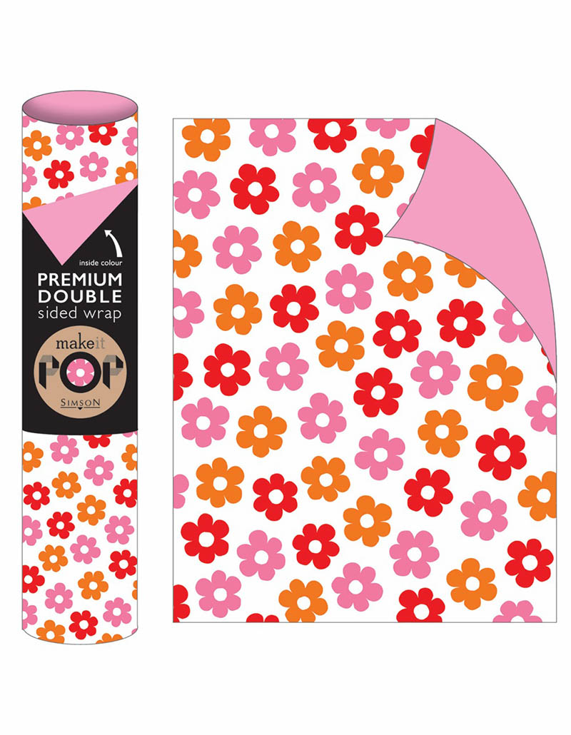 Roll Wrap (3M): Red Pink Flowers